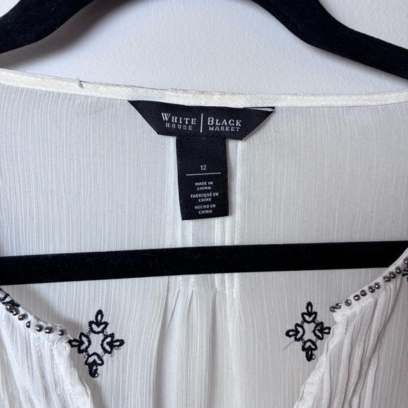 White House Black Market White and Black Women's Top 3/4 sleeve boho - Picture 13 of 14